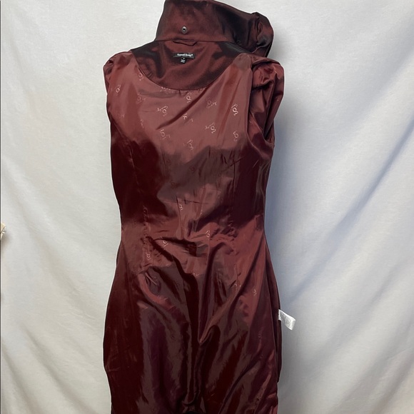 Samuel Dong classic ruffle trench coat evening wear Crimson Satin - Picture 12 of 17